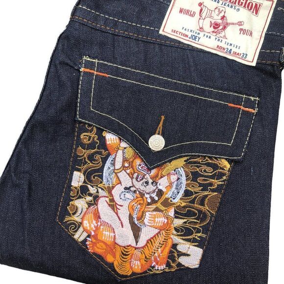 Brand New Vintage True Religion Embroidered Jeans Size 34 JOEY Blue - Picture 9 of 11